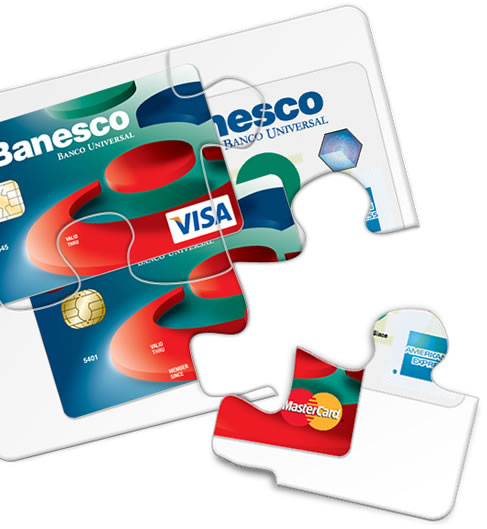 img de rompecabezas de 4 piezas con las tarjetas de crédito Banesco